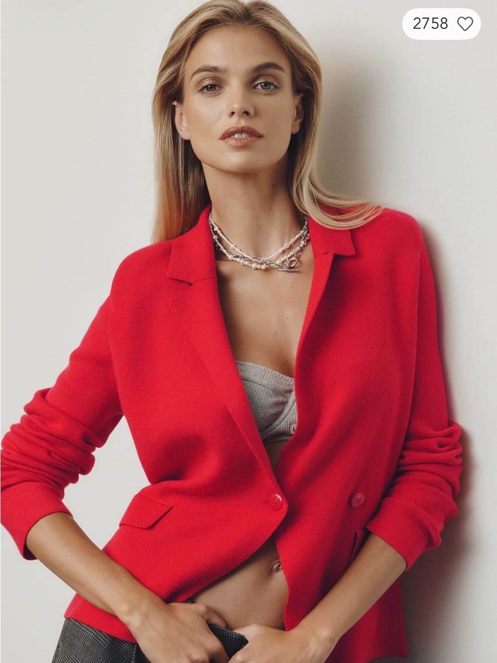 Maeve Lipstick Red Knit Blazer Cardigan